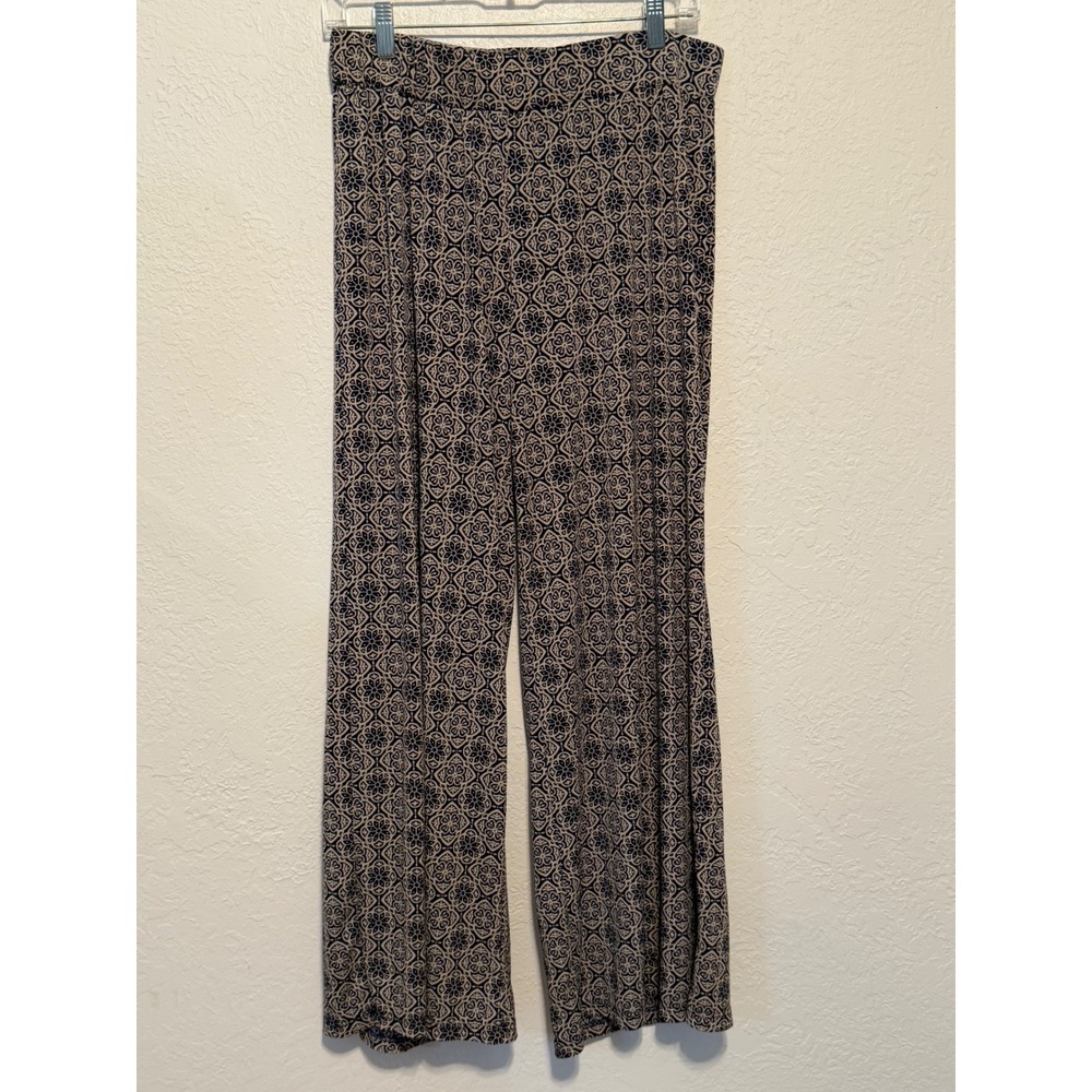 Perception Women Wide Leg Pants Navy Blue Beige Medallion Print High Rise Large
